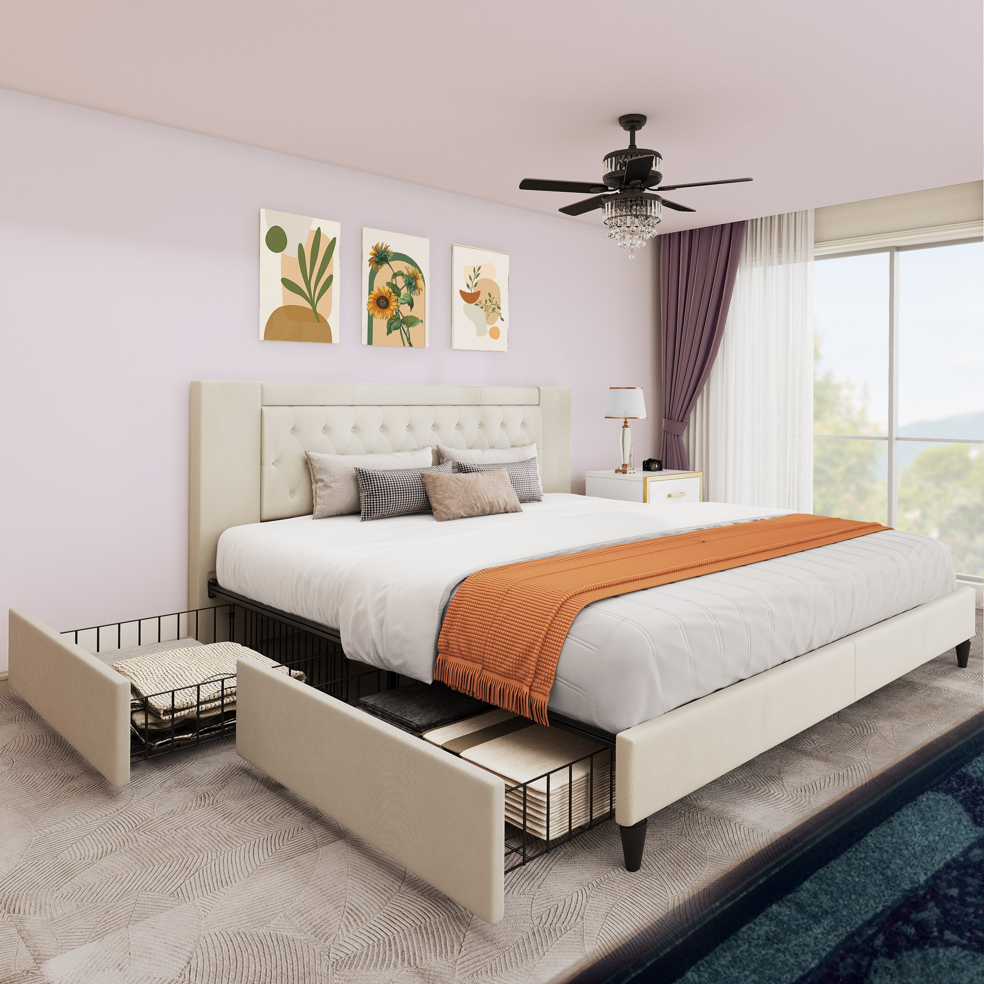 Almous upholstered platform bed top
